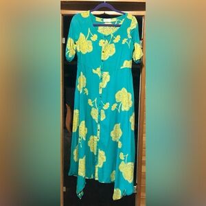 Women's Teal Floral Button-Front Dress